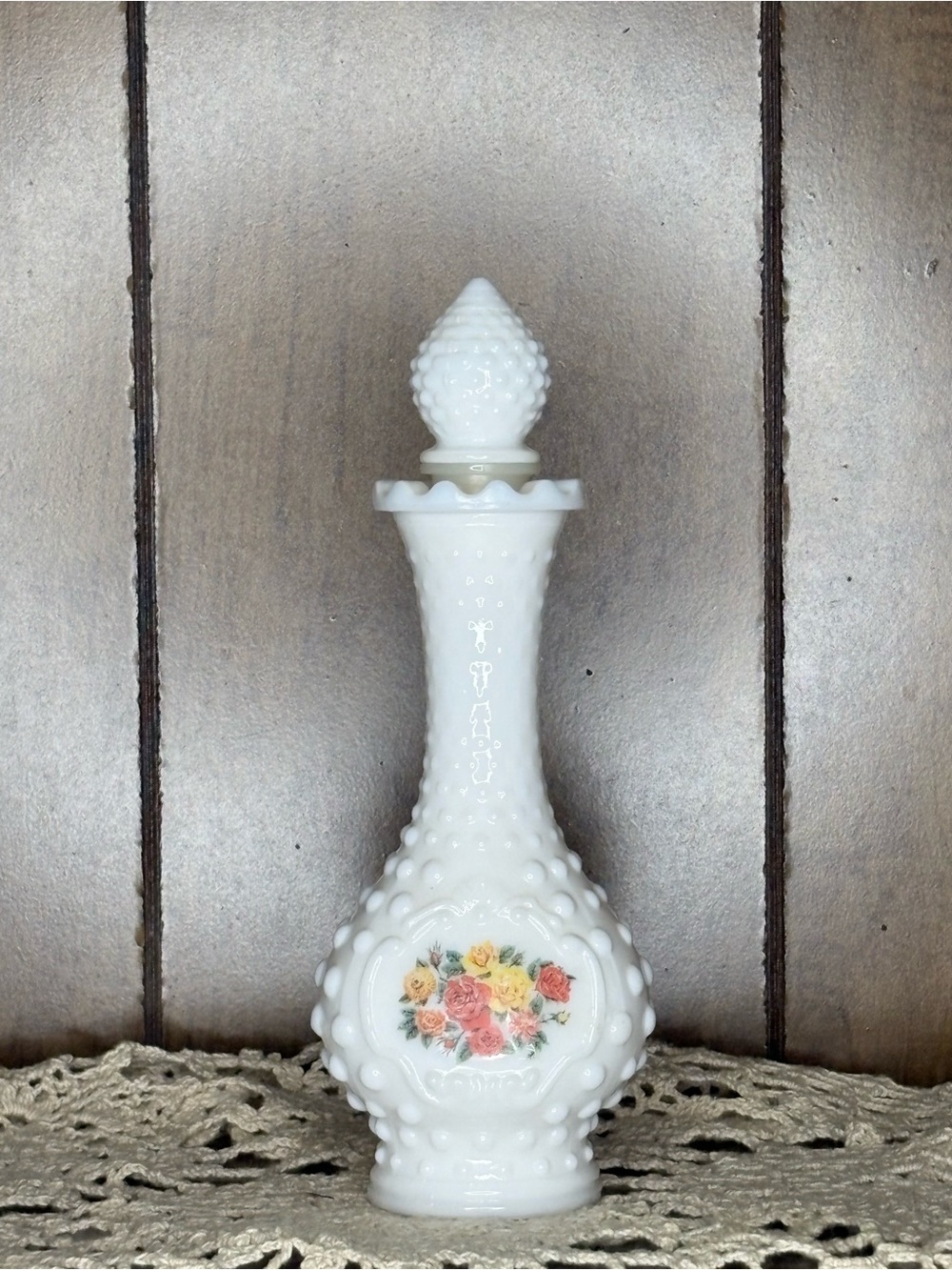 Avon White Milk Glass Floral Hobnail Perfume Bottle - Elegant Home Accent
